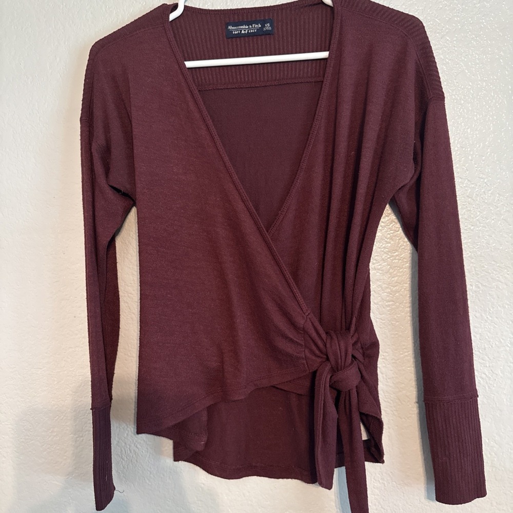 Abercrombie & Fitch Soft Cozy Wrap Side Tie Top Burgundy Maroon XS